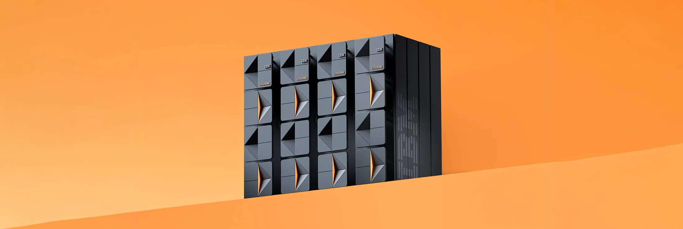 IBM LinuxONE Emperor 5 system against an orange background