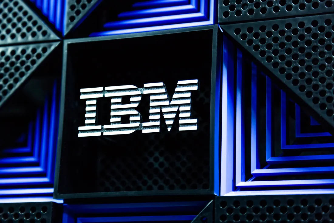 Illuminated IBM logo on a Power Systems server panel